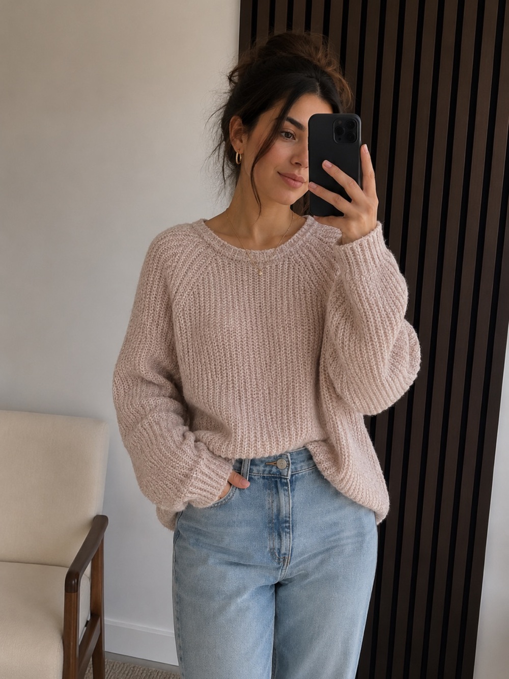 Free People Oversized Cotton Linen Blend Sweater Blush Pink Knit Pullover Size S